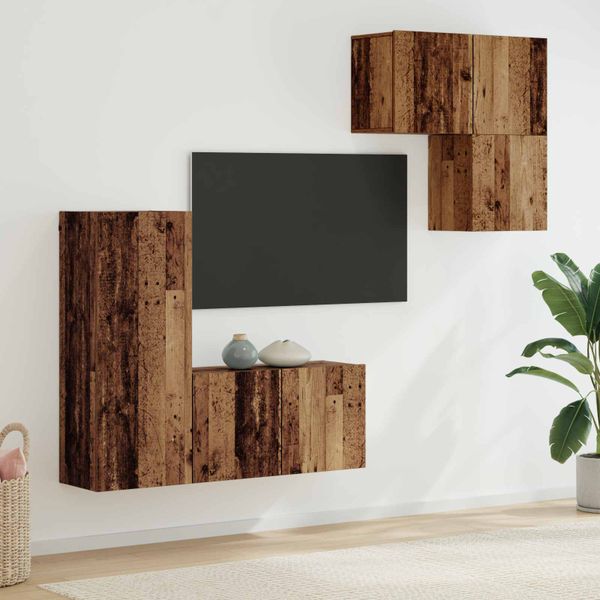 vidaXL TV skrinka Nástenný 4 pcs Staré drevo Kompozitné drevo