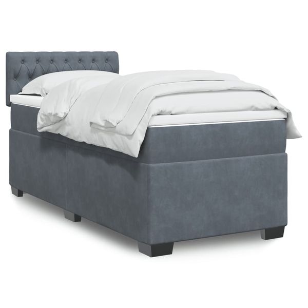 vidaXL Posteľný rám boxspring s matracom tmavosivý 90x200 cm zamat