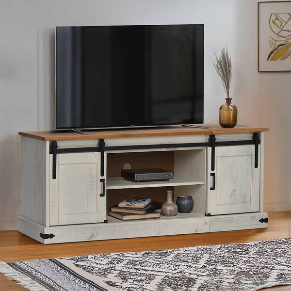 vidaXL TV skrinka HALDEN 2 posuvne dvere Biela 150x40x60 cm Masiv