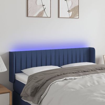 vidaXL Čelo postele s LED modré 147x16x78/88 cm látka