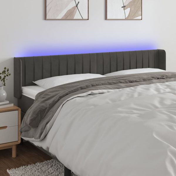 vidaXL Čelo postele s LED tmavosivé 183x16x78/88 cm zamat