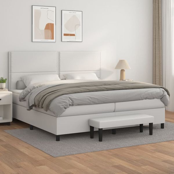 vidaXL Boxspring posteľ s matracom biela 200x200 cm umelá koža