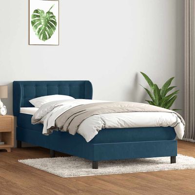vidaXL Posteľný rám boxsping s matracom tmavomodrý 80x210 cm zamat
