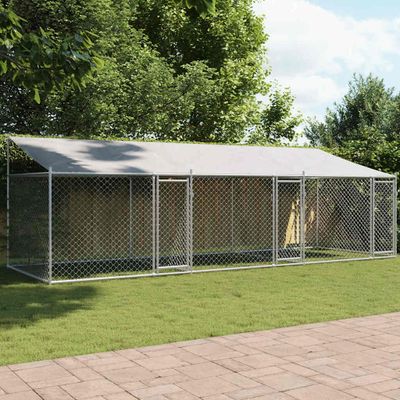 vidaXL Klietka pre psa so strechou a dverami sivá 6x2x2 m pozink. oceľ