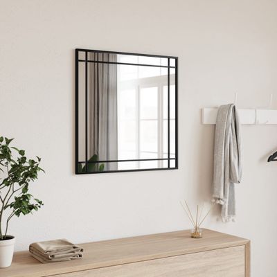 vidaXL Nástenné zrkadlo čierne 50x50 cm štvorcové železné