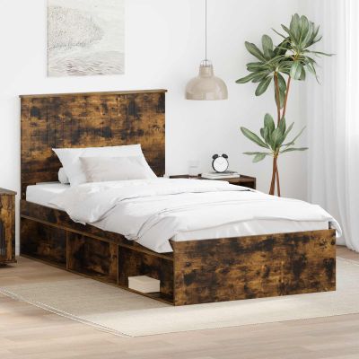 vidaXL Rám postele Dymová dub 100 x 200 cm Masívne borovicové drevo
