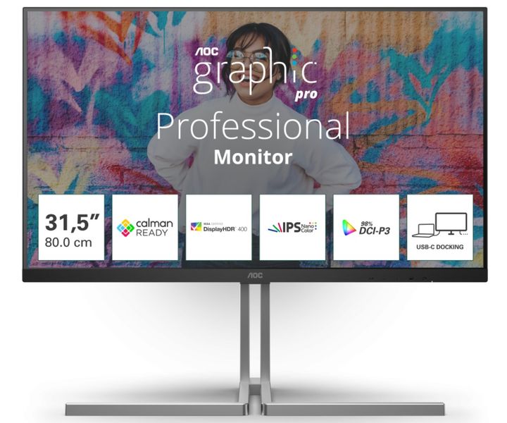 AOC/U32U3CV/32''/IPS/4K UHD/60Hz/4ms/Blck-Slvr/3R