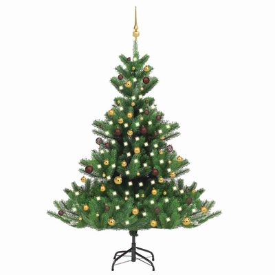 vidaXL Umelý vianočný stromček jedľa Nordmann LED a gule zelený 180 cm