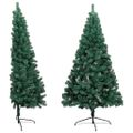 vidaXL Osvetlený umelý polovičný vianočný stromček+gule, zelený 120 cm