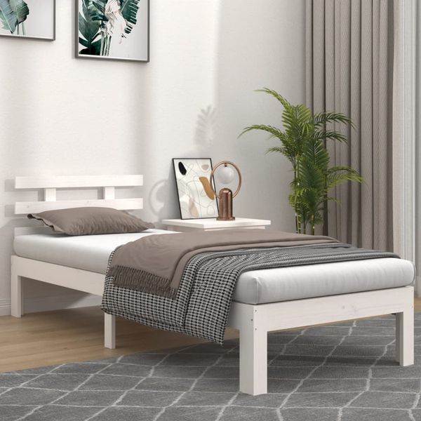 vidaXL Posteľný rám, biely drevený masív 75x190cm malé jednolôžko