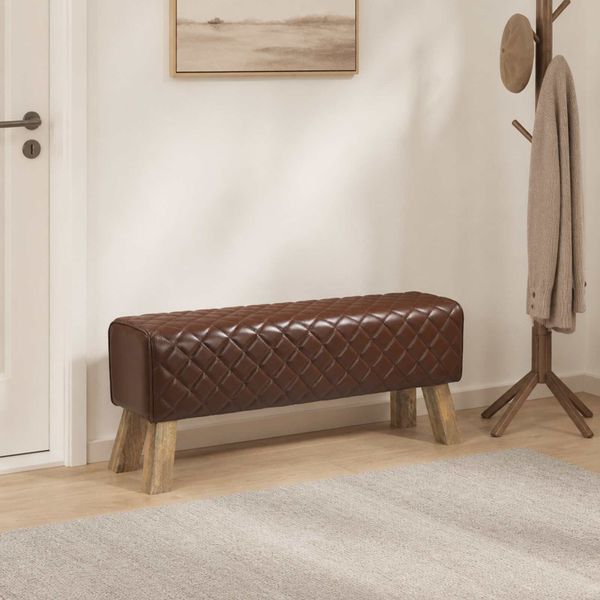 vidaXL lavička 110 x 30 x 45 cm Skutočná koža Hnedý diamant