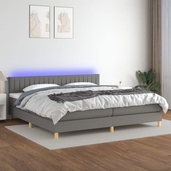 vidaXL Posteľ boxsping s matracom a LED tmavosivá 200x200 cm látka