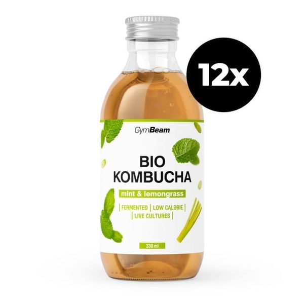 BIO Kombucha - GymBeam, mäta & citrónová tráva, 12 x 330 ml