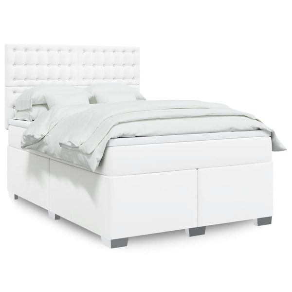 vidaXL Boxspring posteľ s matracom biely 140x190 cm umelá koža