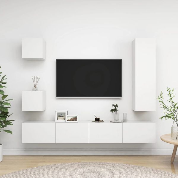 vidaXL 5-dielna súprava TV skriniek, biela, kompozitné drevo