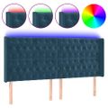 vidaXL Čelo postele s LED tmavomodré 183x16x118/128 cm zamat