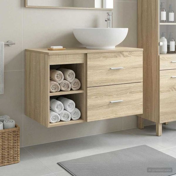 vidaXL Sada kúpeľňového nábytku 2 pcs Dub sonoma Kompozitné drevo