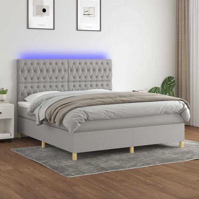 vidaXL Posteľ boxsping s matracom a LED bledosivá 160x200 cm látka