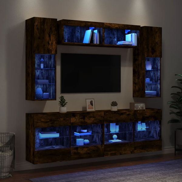 vidaXL 6-dielna súprava TV nástenných skriniek s LED dymový dub