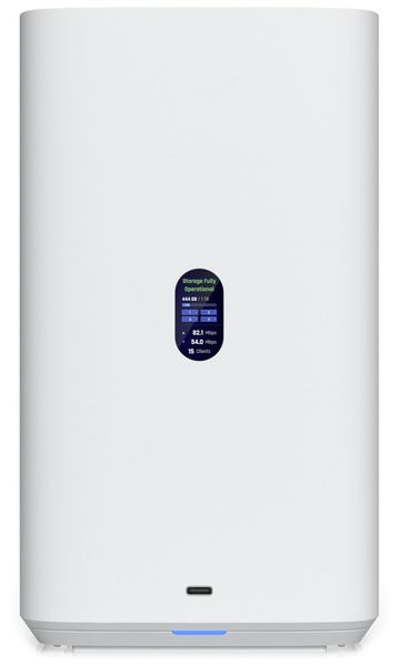 Ubiquiti UniFi UNAS 4 W - NAS server, 4x 3,5" slot HDD, 2x M.2 NVMe SSD slot, RAID, 2.5GbE, 5Gbps USB-C, PoE+++, biely NAS, 4× HDD pozície, 2× M.2 NVMe, 2,5 GbE, USB-C, PoE+++, ARM Cortex-A55, 4GB RAM, Bluetooth, LCD displej