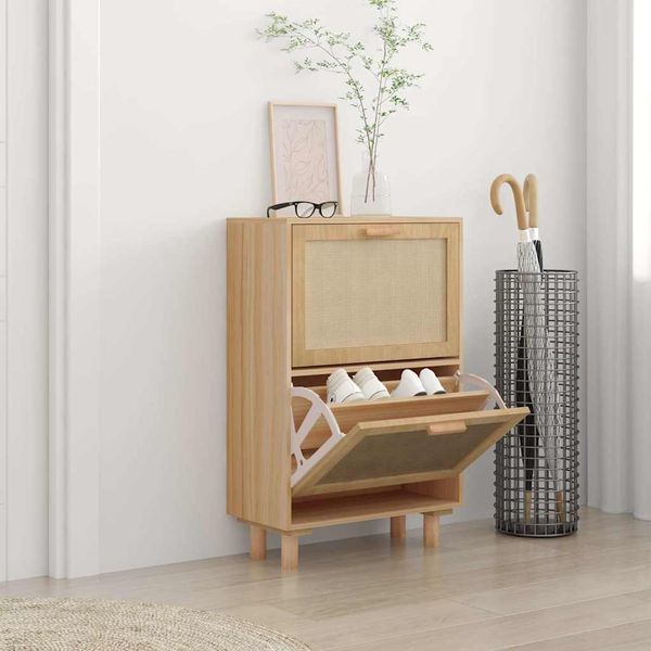 vidaXL Botník hnedý 52x25x80 cm spracované drevo a prírodný ratan
