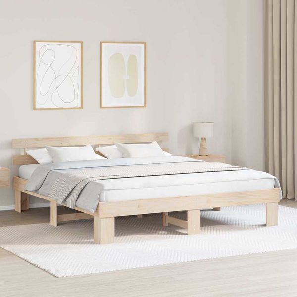 vidaXL Rám postele Prírodná 200 x 200 cm Masívne borovicové drevo