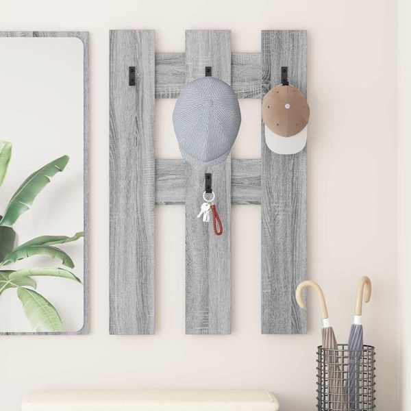 vidaXL Vešiak na stenu Sivý Sonoma 65 x 3 x 100 cm Kompozitné drevo