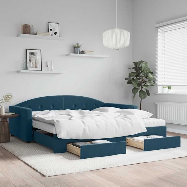vidaXL Rozkladacia denná posteľ so zásuvkami modrá 100x200 cm zamat