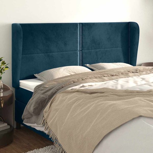vidaXL Čelo postele so záhybmi tmavomodrá 163x23x118/128 cm zamat