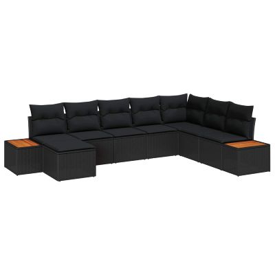 vidaXL Súprava záhradných pohoviek s vankúšom 8 pcs Čierna Poly ratan