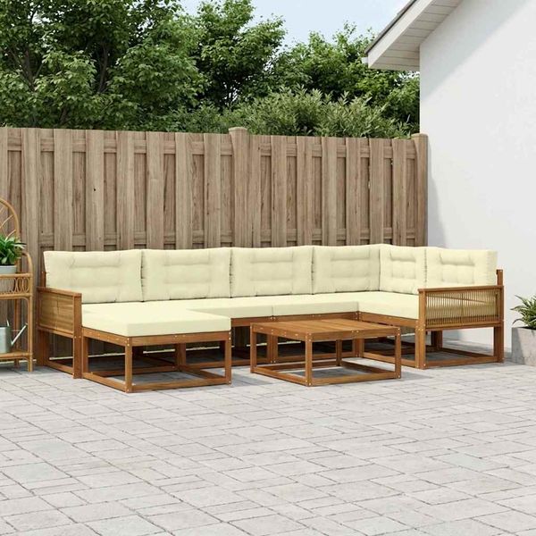 vidaXL Záhradná súprava gaučov s vankúšom 7 pcs Prírodná a krémová
