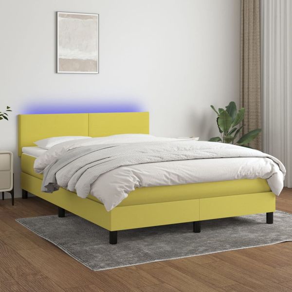 vidaXL Posteľ boxsping s matracom a LED zelená 140x190 cm látka