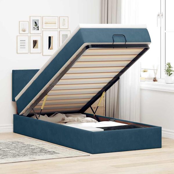 vidaXL Osmanský rám postele s matracom tmavomodrá 90x200 cm zamat