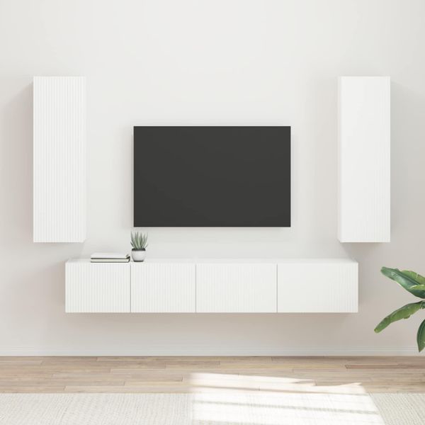vidaXL Zostava TV skriniek Nástenný 3 pcs Biela Kompozitné drevo
