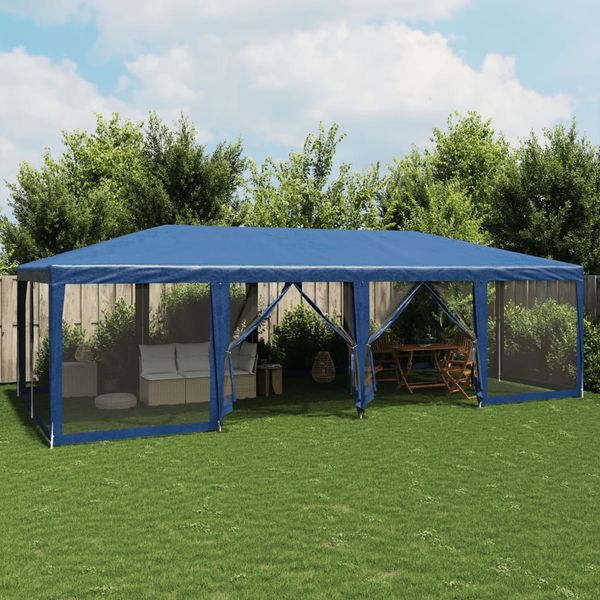 vidaXL Párty stan s 12 sieťkovanými bočnými stenami modrý 8x4 m HDPE