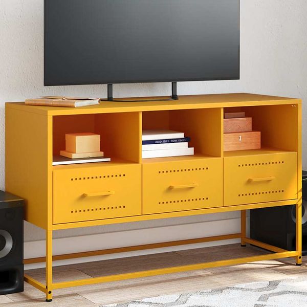 vidaXL TV skrinka horčicovožltá 100,5x39x60,5 cm oceľ