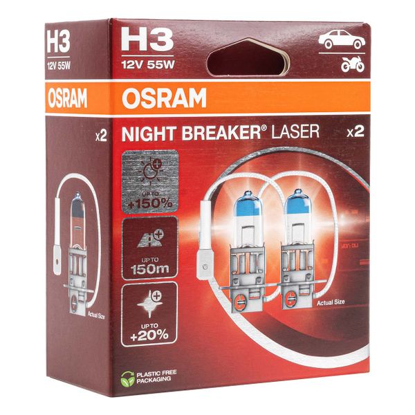 Halogénová žiarovka Osram H3 12V 55W PK22S NIGHT BREAKER LASER +150% / 2ks