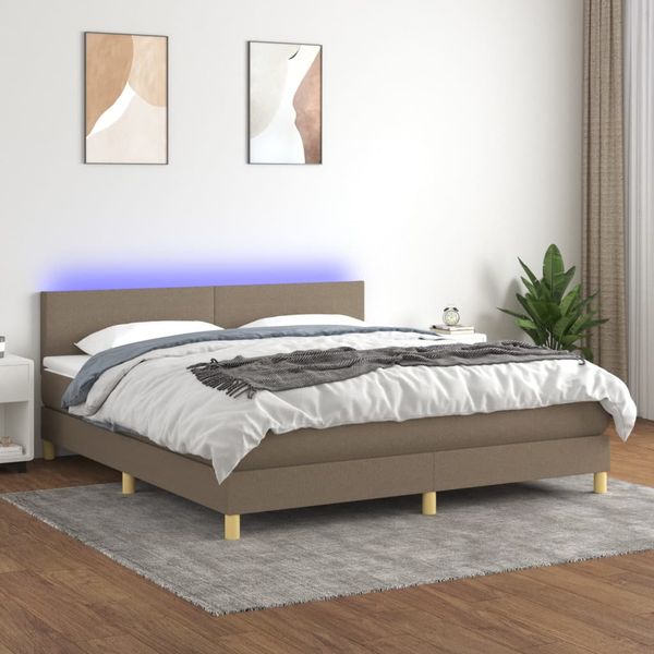 vidaXL Posteľ boxsping s matracom a LED sivohnedá 160x200 cm látka