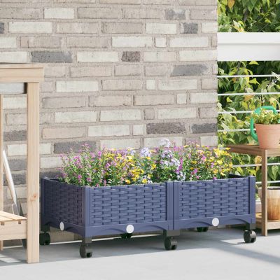 vidaXL Záhradný črepník s kolieskami Modrá Sivá 80 x 40 x 33 cm PP