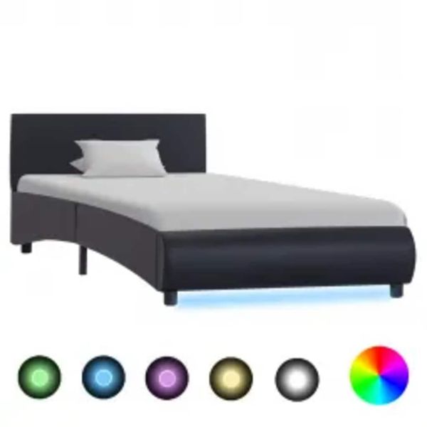 vidaXL Posteľný rám s LED, čierny, umelá koža 100x200 cm
