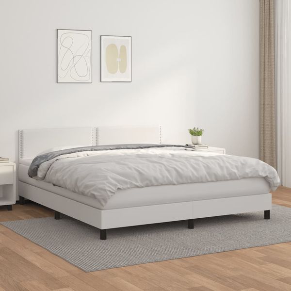 vidaXL Boxspring posteľ s matracom biela 180x200 cm umelá koža