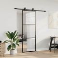 vidaXL Posuvné dvere s kovaním čierne 76x205 cm ESG sklo
