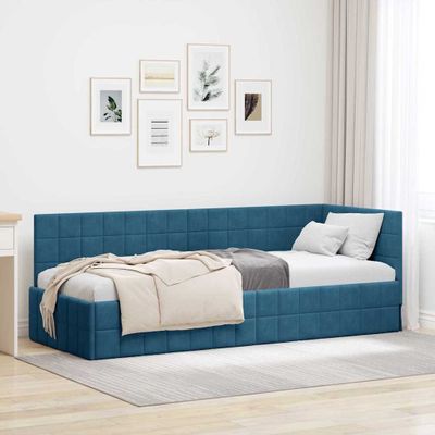 vidaXL Rohový rám postele s čelnou doskou Modrá 80 cm x 200 cm Zamat