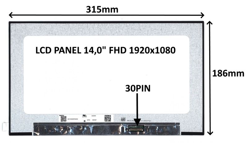 LCD PANEL 14,0'' FHD 1920x1080 30PIN MATNÝ IPS / BEZ ÚCHYTOV
