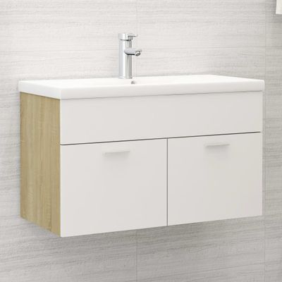 vidaXL Skrinka pod umývadlo biela+sonoma 80x38,5x46cm kompozitné drevo