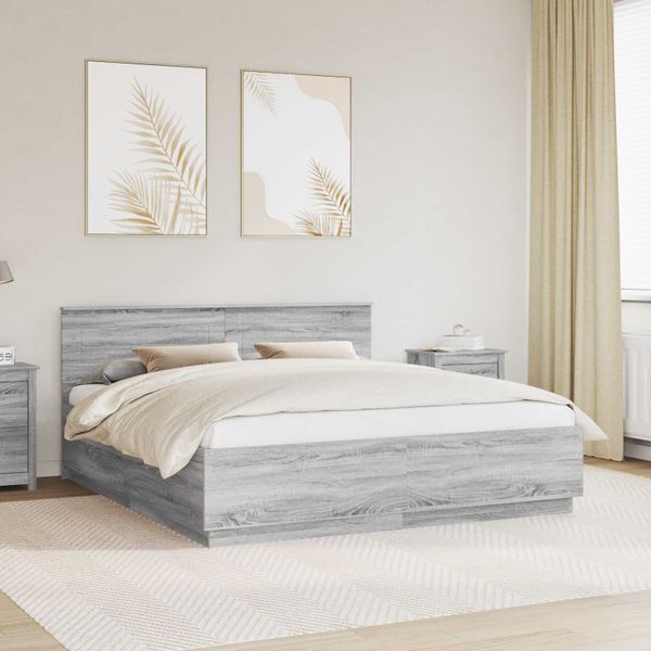 vidaXL Rám postele Sivá sonoma 200 x 200 cm Kompozitné drevo