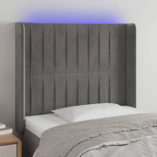 vidaXL Čelo postele s LED bledosivé 103x16x118/128 cm zamat