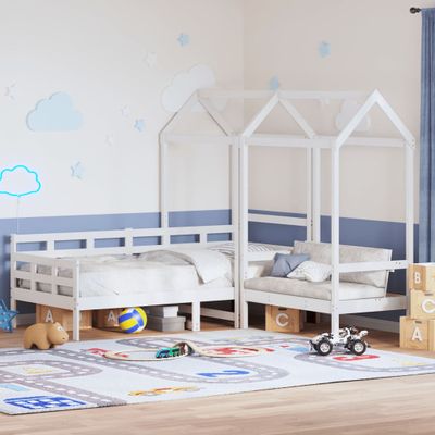 vidaXL Sada postele a lavice so strieškou biela 80x200 cm borovica