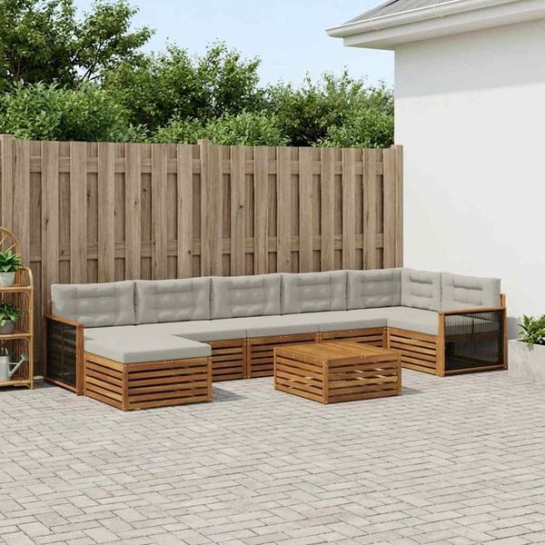 vidaXL Záhradná súprava gaučov s vankúšom 8 pcs Prírodná a svetlosivá