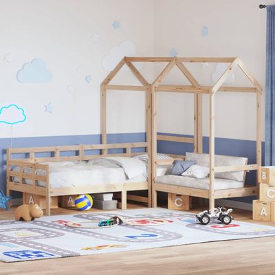 vidaXL Sada postele a lavice so strieškou 90x200 cm borovicový masív